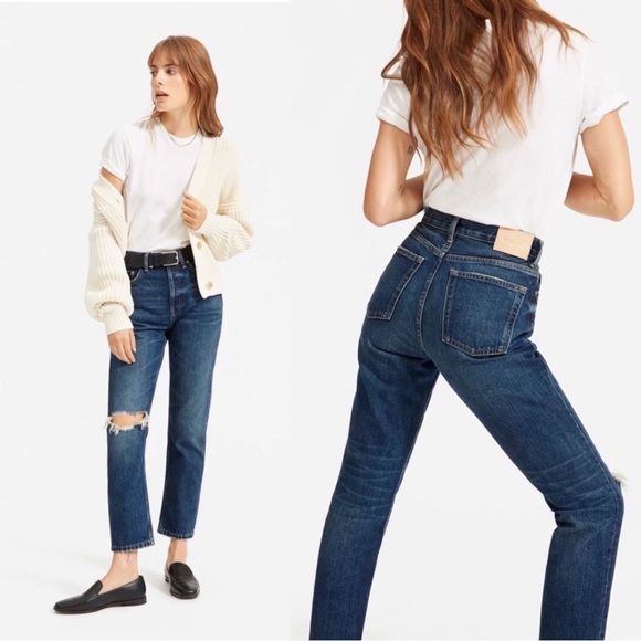 Everlane The 90s Cheeky High Rise Destructed Blue Jean - Picture 2 of 13